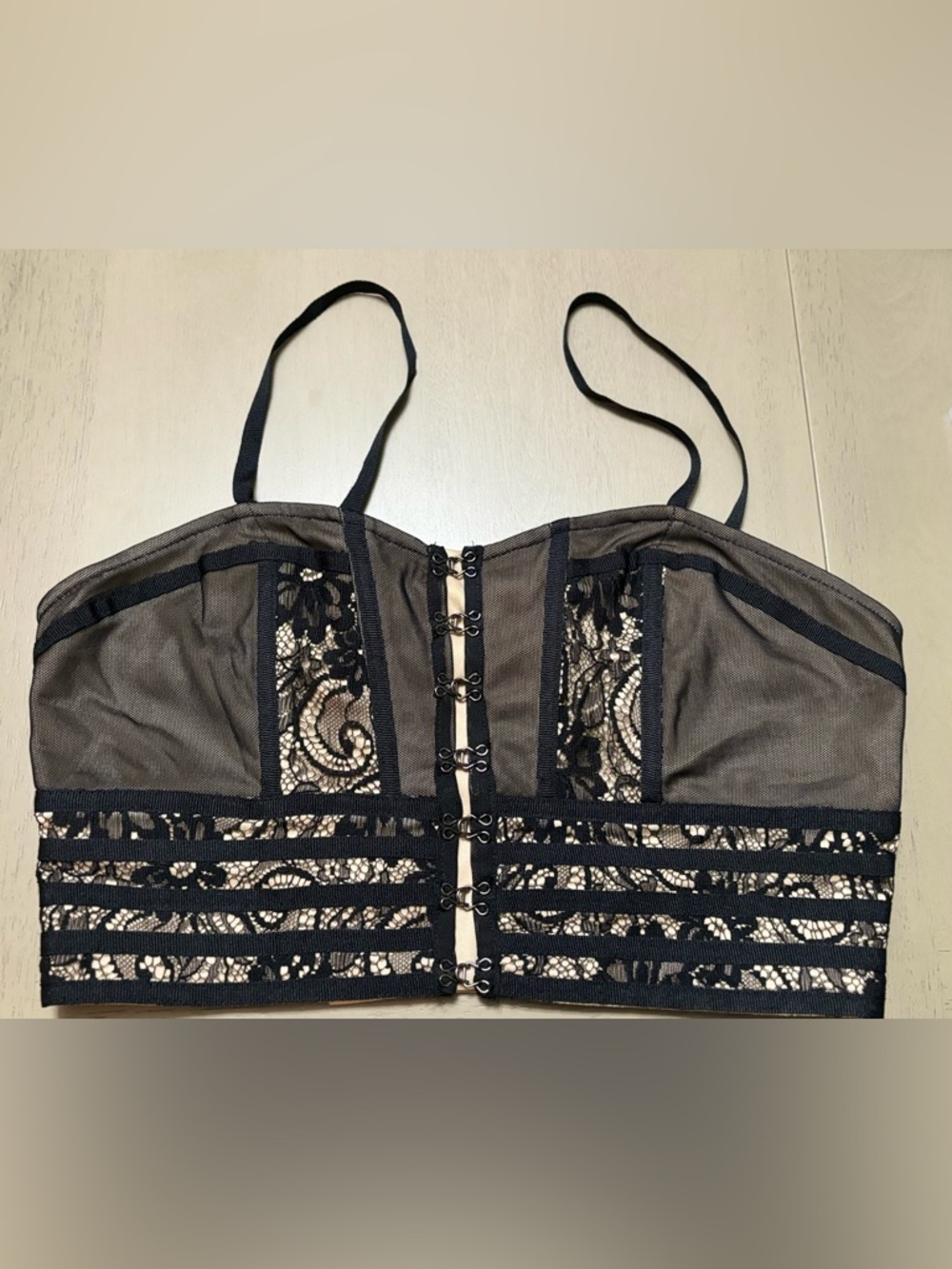 See You Monday Black & Nude Lace Corset Top Sz Large Party Goth Boho Sexy Dance